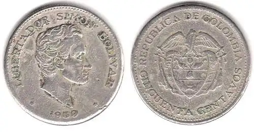 KOLUMBIEN - COLOMBIA 50 Centavos Münze 1959    (29994