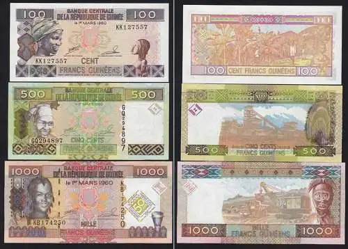 Guinea - Guinee 100, 500 + 1000 Francs 1998/2010 UNC   (15301