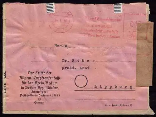 Alliierte Besetzung 1946 Notumschlag EF Doppelverwendung Lippborg Kreis Beckum