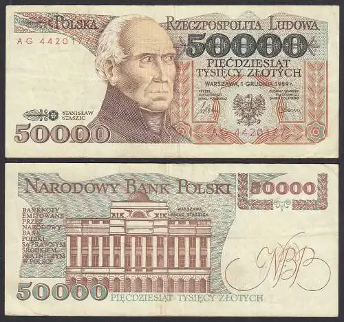 Polen - Poland - 50000 50.000 Zloty Banknote 1989 Pick 153a VF (3)    (31024