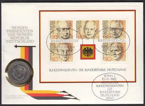 Numisbrief Deutsche Bundespräsidenten mit 2.00 DM Heuss Münze 1982   (23436