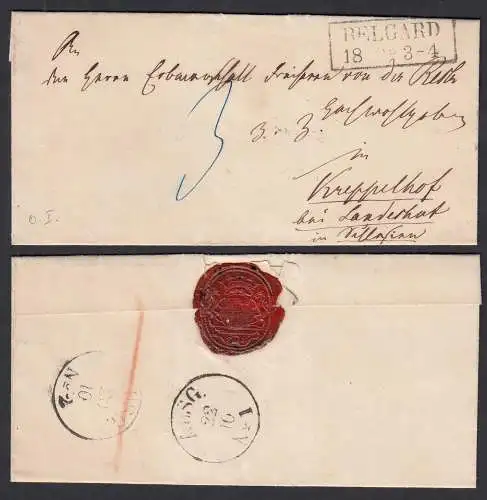 ca.1840 BELGARD R2 Pommern alter Umschlag nach KREPPELHOF Schlesien   (32119