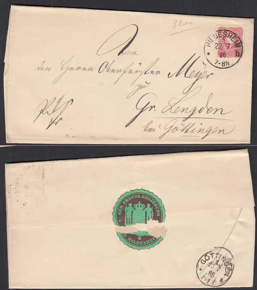 1886 Hildesheim Umschlag an Oberförster Meyer nach Groß Lengden   (32173