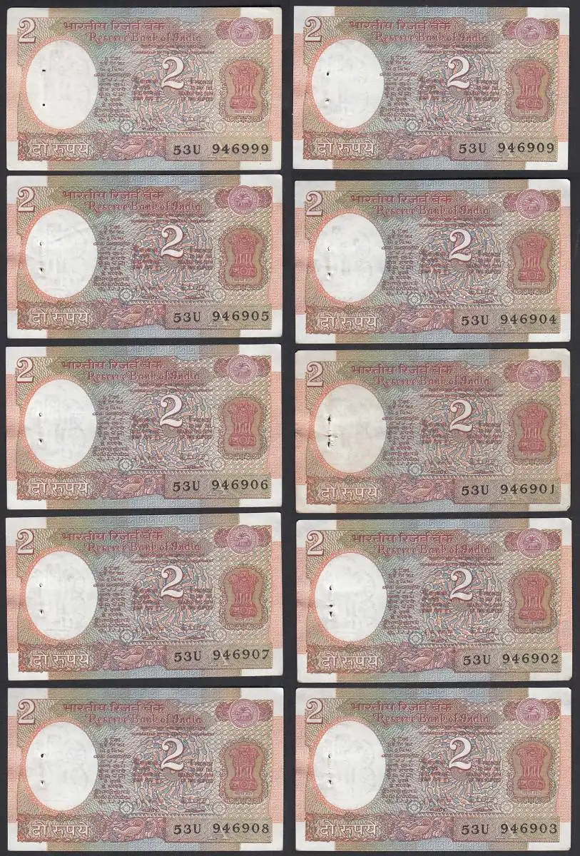 Indien - India - 10 pieces a´2 RUPEES 1976 Letter A Pick 79h - XF (2) sign. 84