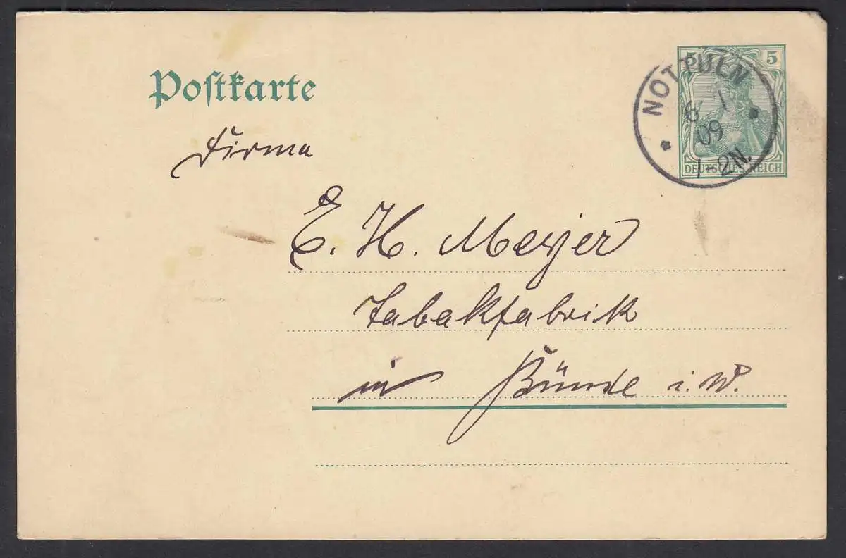 NOTTULN 1909 Postkarte mit Tabakbestellung nach BÜNDE    (32257