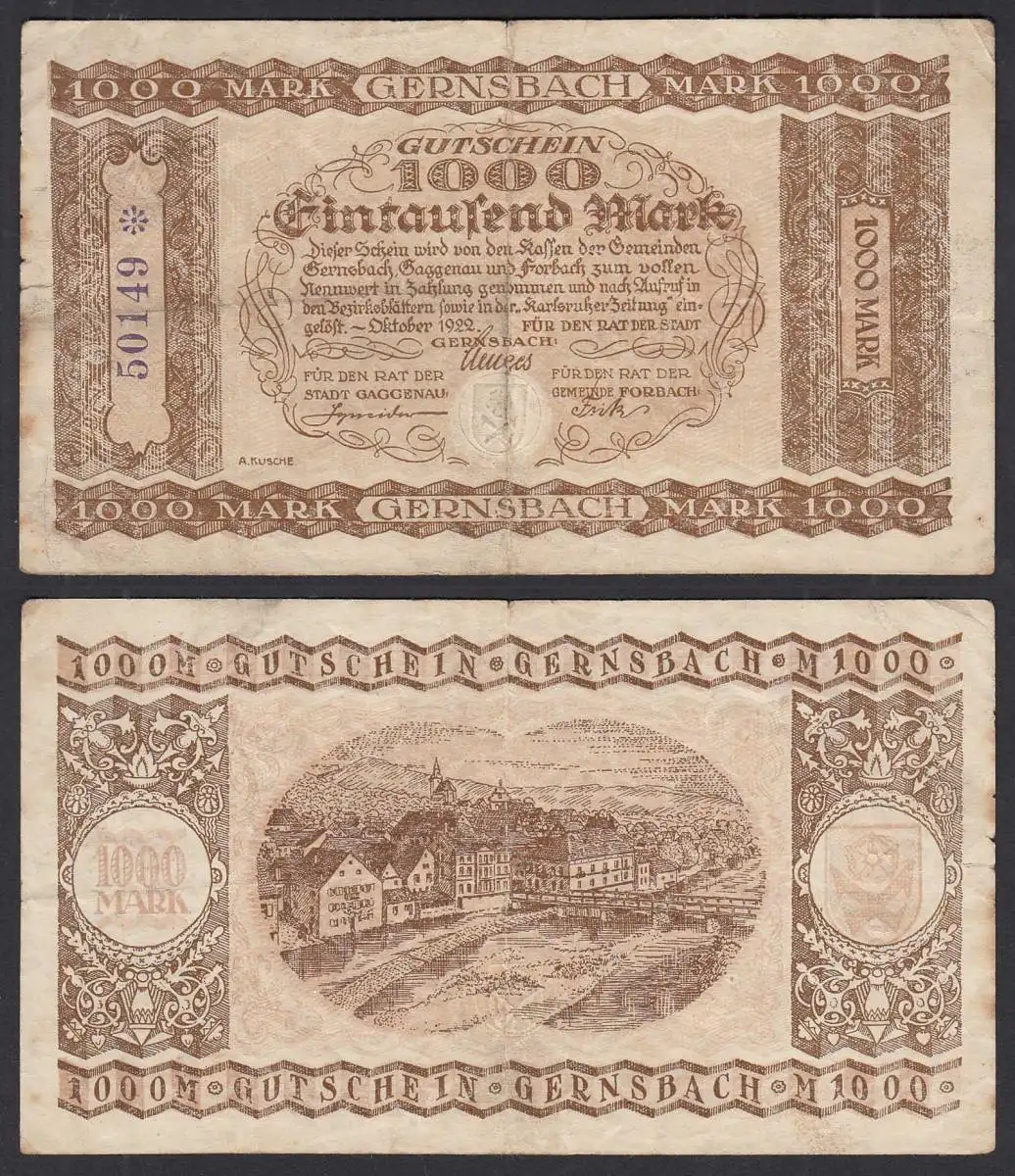 Gernsbach 1000 1.000 Mark Gutschein Notgeld 1923    (32279