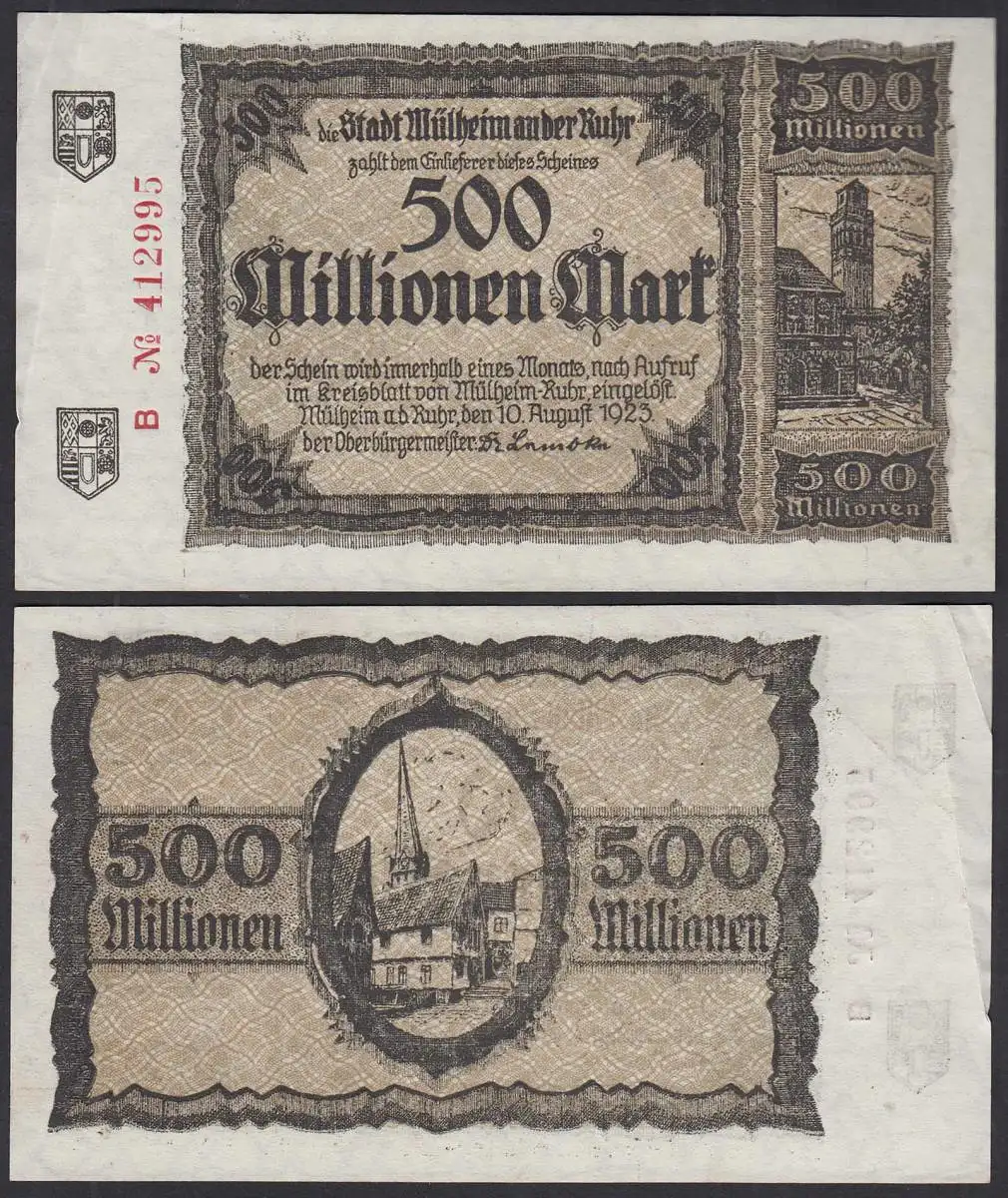 Mülheim Ruhr 500 Millionen Mark NOTGELD Gutschein 1923    (32285