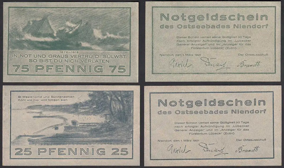 Niendorf 25 + 75 Pfennig NOTGELD Gutschein 1921   (32293