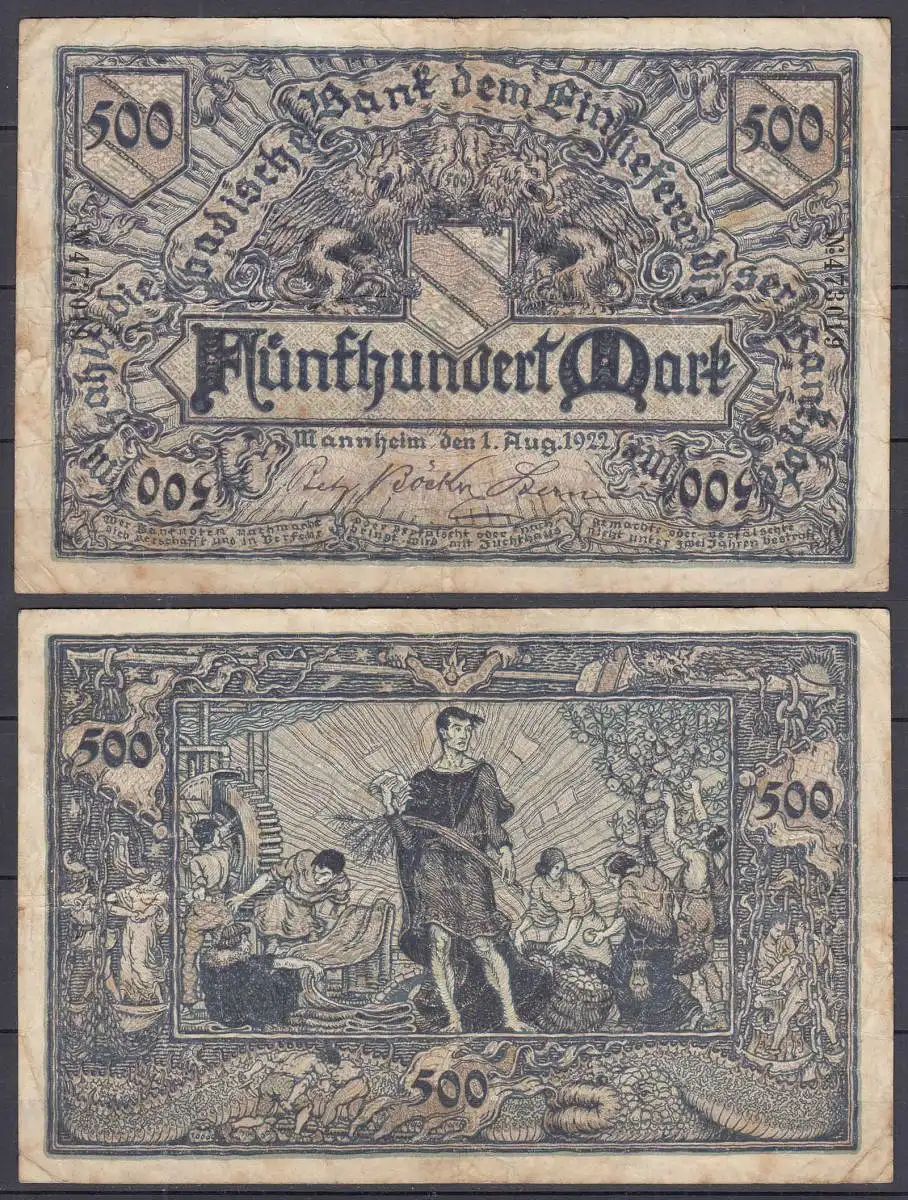 MANNHEIM 500 Mark NOTGELD Gutschein 1923 VG/F (4/5)    (32304
