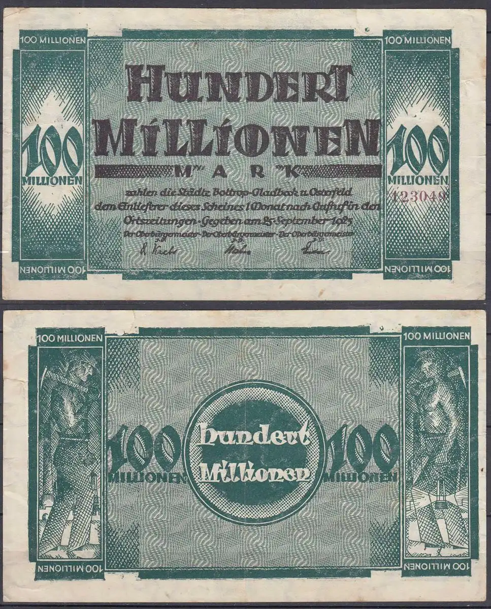 Bottrop-Gladbeck u. Osterfeld 100 Millionen Mark NOTGELD Gutschein 1923   (32306