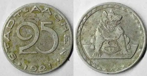 Aachen Germany 25 Pfennig Dog Notgeld/Emergency Money 1921 Iron  (4120