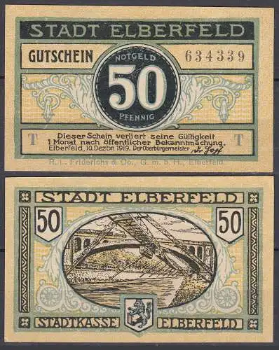 ELBERFELD (Wuppertal) 50 Pfennig 1919 Notgeld Gutschein    (32311
