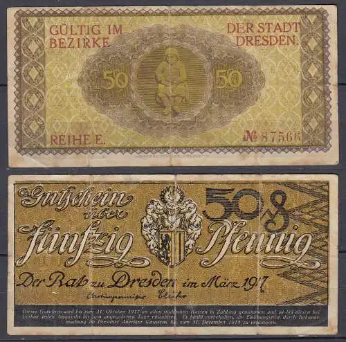 50 Pfennig 1917 Dresden Notgeld Gutschein Reihe E    (32317