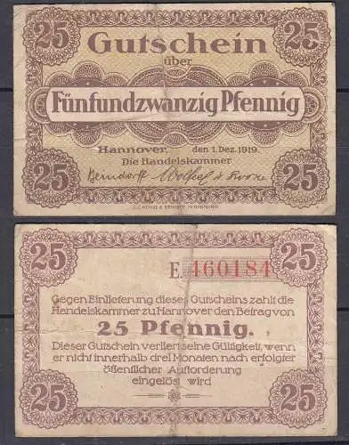 Hannover - 25 Pfennig Notgeld Gutschein 1919    (32323