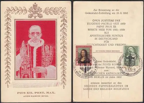 Seltene Karte Papst Pius XII. 1952 Katholikentag Berlin mit SST   (32348