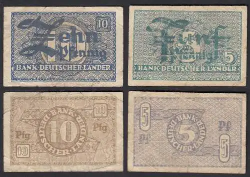 Ro 250 + 251 BDL Bank Deutscher Länder 5 + 10 Pfennig 1948 gebraucht!    (30547