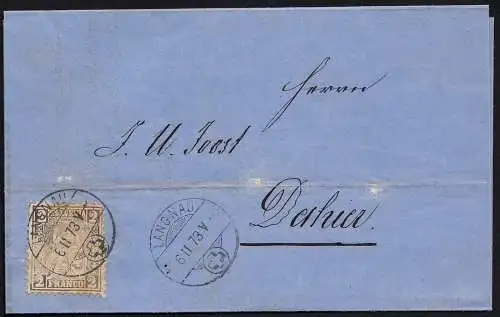 Schweiz 1873 schöner Brief mit Stempel LANGENAU Inhalt Sitzende Helvetia (23686