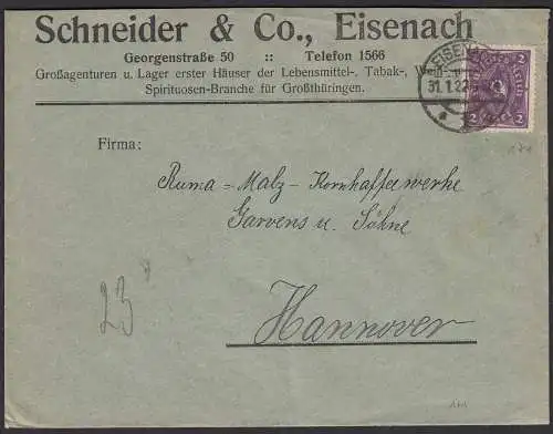 Werbung Reklame Schneider Eisenach 1922 Tabak Spiritosen Lebensmittel  (21665