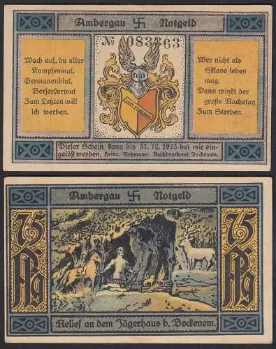 Ambergau 75 Pfennig Notgeld 1923 Jägerhaus bei Bockenem  (32397