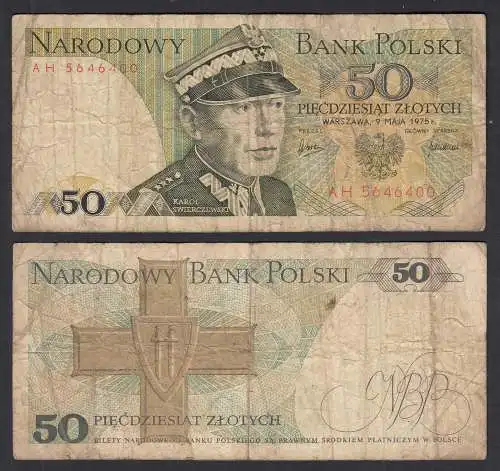Polen - Poland 50 Zloty Banknote 1975 Pick 142a VG (5) Serie AH  (32366