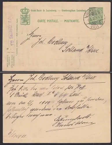 Luxemburg - Luxembourg 5 Cent Ganzsachen Postkarte 1911 gelaufen   (32432