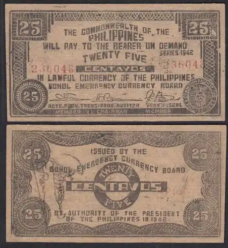 PHILIPPINEN - PHILIPPINES 25 Centavos Banknote Notgeld 1942 VF   (32388