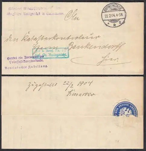 SWINEMÜNDE Amtsgericht Post-Zustellungsurkunde 1904 mit Ladung    (32398