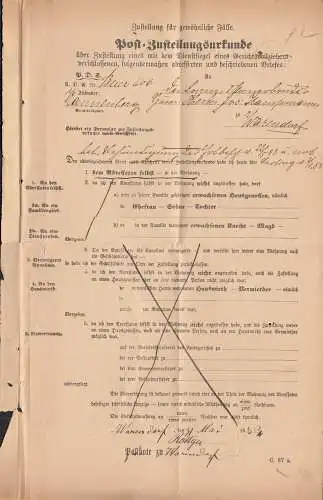 WARENDORF Gerichtsvollzieher Post-Zustellungsurkunde 1883 nach Buer    (32399
