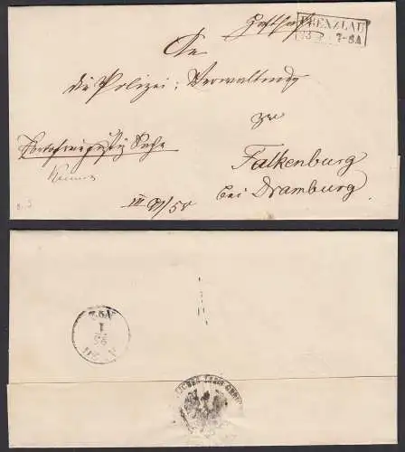 ca.1850 PRENZLAU R2 Umschlag nach FALKENBURG bei Dramburg   (32420