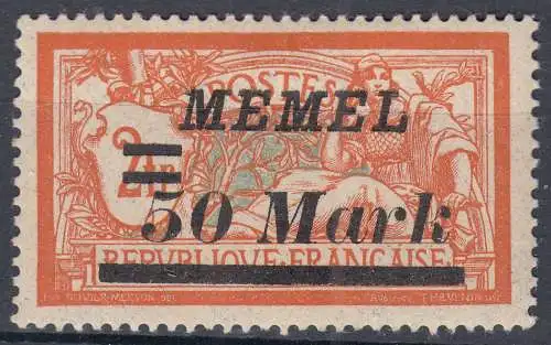 Memel 1922 Mi. 97 Freimarken mit Aufdruck 50 M. auf 2 Fr. * MH     (70507