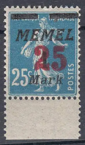 Memel 1923 Mi. 122 Freimarken mit Aufdruck 25 auf 1 M. ** MNH     (70514