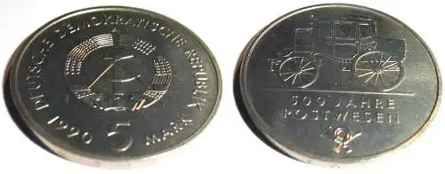 DDR 5 Mark 1990 - 500 Jahre Postwesen bankfrisch   (87218