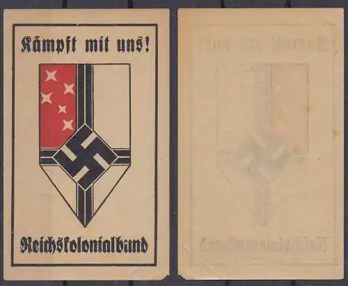 Aufkleber 5,5 x 9 cm  "Kämpft mit uns! Reichskolonialbund" gummiert    (32508