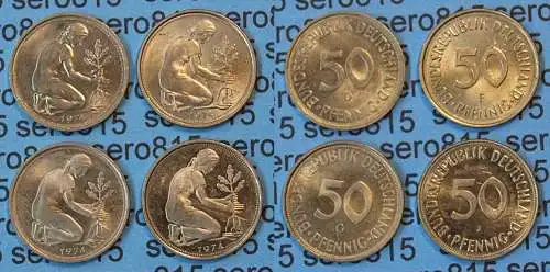 50 Pfennig complete set year 1974 all Mintmarks (D,F,G,J) Jäger Nr. 424   (420