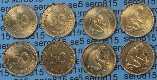 50 Pfennig complete set year 1972 all Mintmarks (D,F,G,J) Jäger Nr. 424   (418