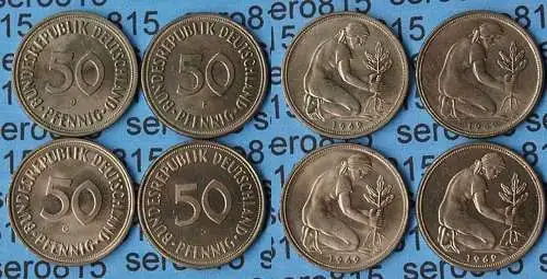 50 Pfennig complete set year 1969 all Mintmarks (D,F,G,J) Jäger Nr. 424   (415