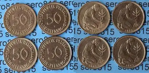 50 Pfennig complete set year 1967 all Mintmarks (D,F,G,J) Jäger Nr. 424   (413