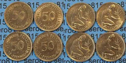 50 Pfennig complete set year 1966 all Mintmarks (D,F,G,J) Jäger Nr. 424   (412