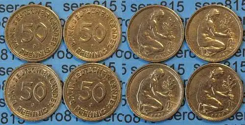 50 Pfennig complete set year 1949 all Mintmarks (D,F,G,J) Jäger Nr. 379   (410