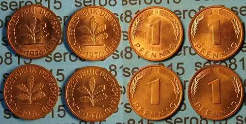 1 Pfennig complete set year 1976 all Mintmarks (D,F,G,J) Jäger 380  (430