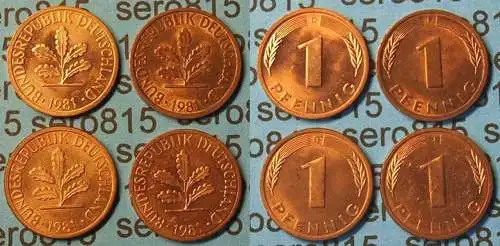 1 Pfennig complete set year 1981 all Mintmarks (D,F,G,J) Jäger 380  (435