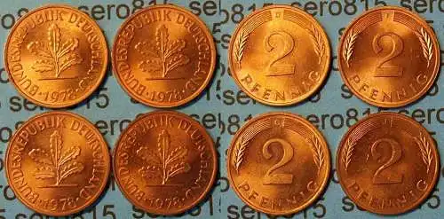 2 Pfennig complete set year 1978 all Mintmarks (D,F,G,J) Jäger 381    (455