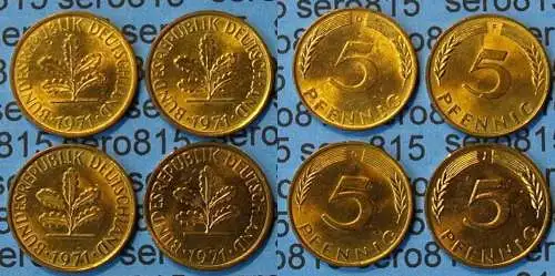 5 Pfennig complete set year 1971 all Mintmarks (D,F,G,J) Jäger 382    (467