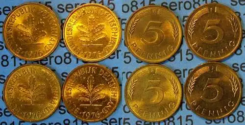 5 Pfennig complete set year 1976 all Mintmarks (D,F,G,J) Jäger 382    (470