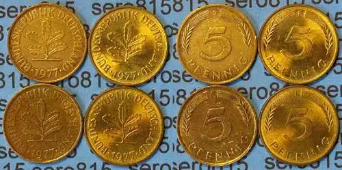 5 Pfennig complete set year 1977 all Mintmarks (D,F,G,J) Jäger 382    (471