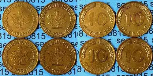 10 Pfennig complete set year 1966 all Mintmarks (D,F,G,J) Jäger Nr. 383   (475