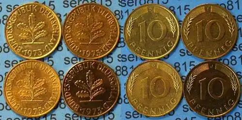 10 Pfennig complete set year 1973 all Mintmarks (D,F,G,J) Jäger Nr. 383   (482