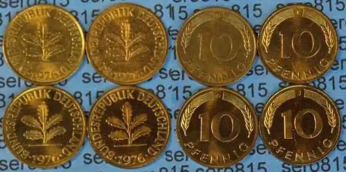 10 Pfennig complete set year 1976 all Mintmarks (D,F,G,J) Jäger Nr. 383   (485