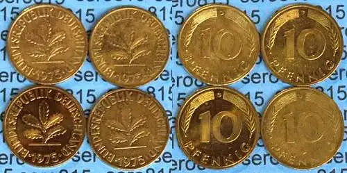 10 Pfennig complete set year 1975 all Mintmarks (D,F,G,J) Jäger Nr. 383   (486