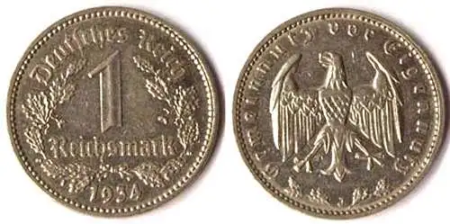 Deutsches Reich - 1 Reichsmark 1934 J - 3.Reich Jäger 354    (112